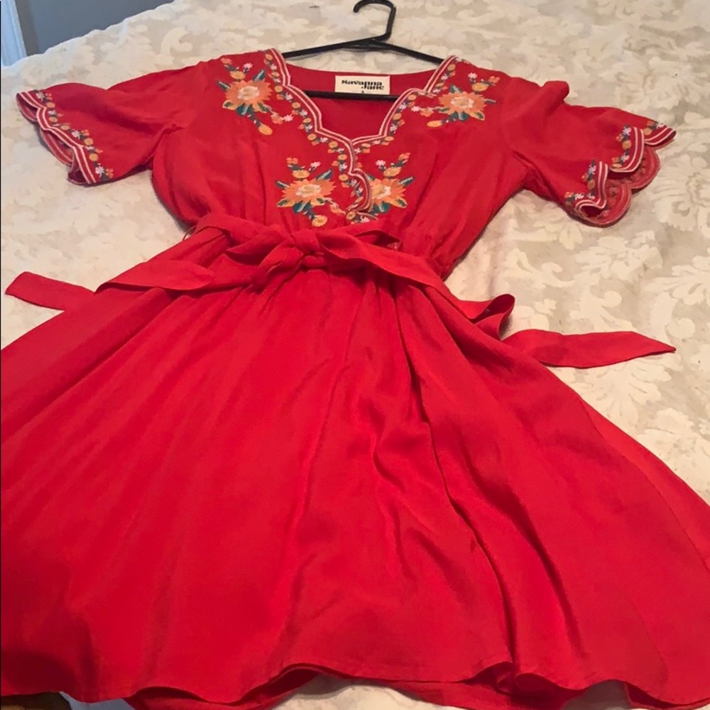 Savanna Jane Red dress with embroidery